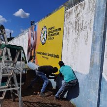 A sign of the works of the SDF